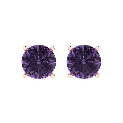 3 ctw Alexandrite Studs Earrings | 7.5mm Round Cut White Gold Push Back | June Birthstone