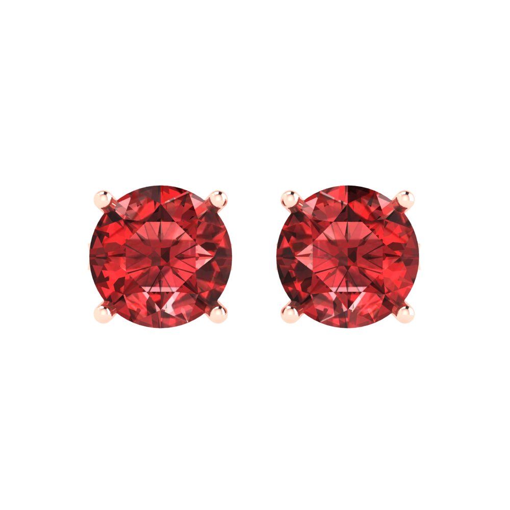 3cttw Round Cut Natural Garnet Gold-Plated 925 Silver Push Back Stud Earrings