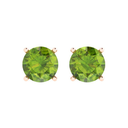 3 ctw Peridot Studs Earrings | 7.5mm Round Cut White Gold Push Back | August Birthstone