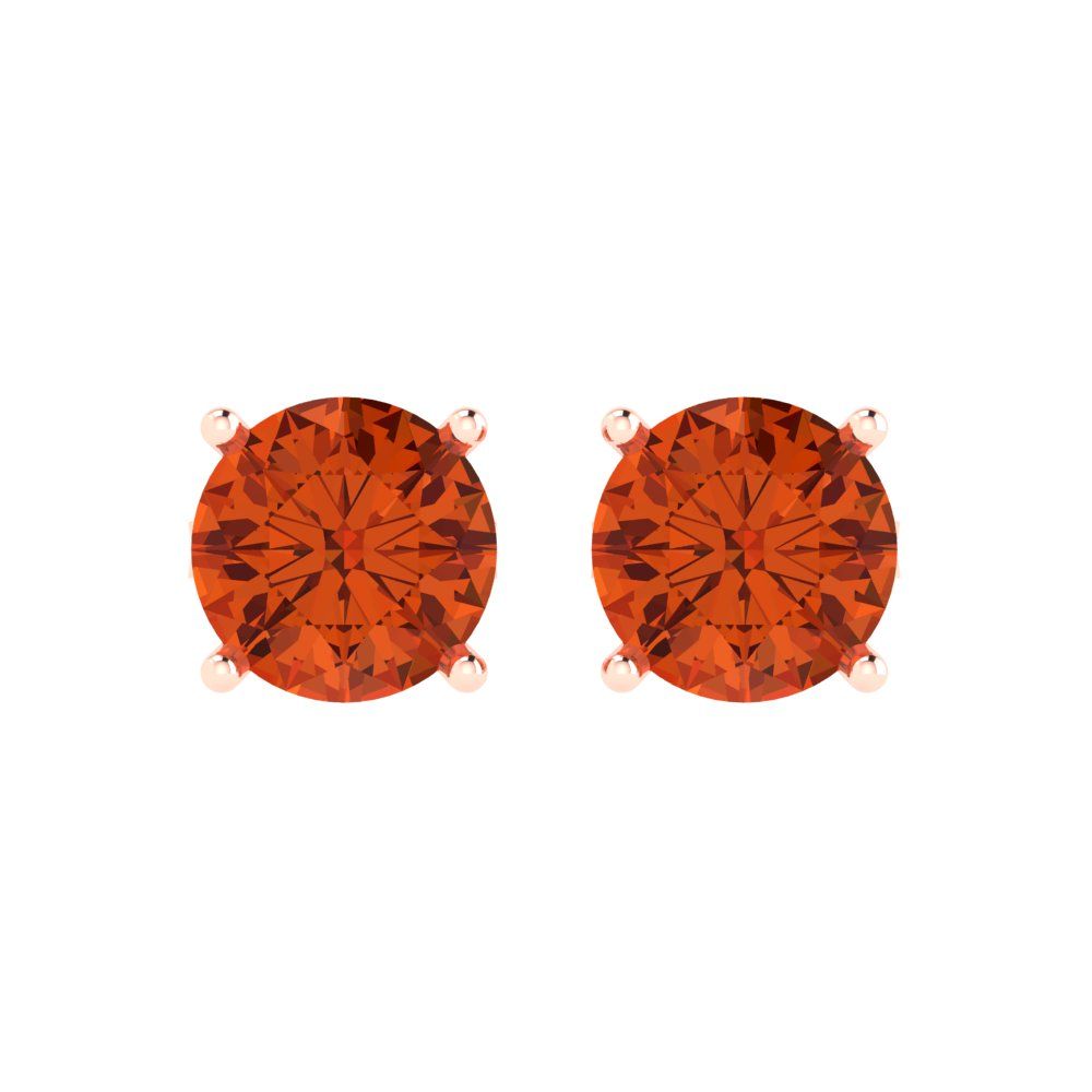3 ctw Red Zirconia Studs Earrings | 7.5mm Round Cut White Gold Push Back | April Birthstone