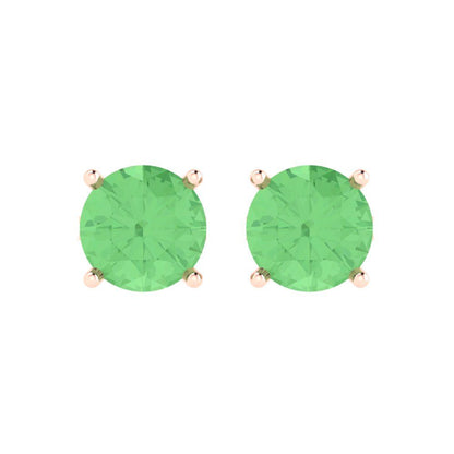 3 ctw Green Zirconia Studs Earrings | 7.5mm Round Cut White Gold Push Back | April Birthstone