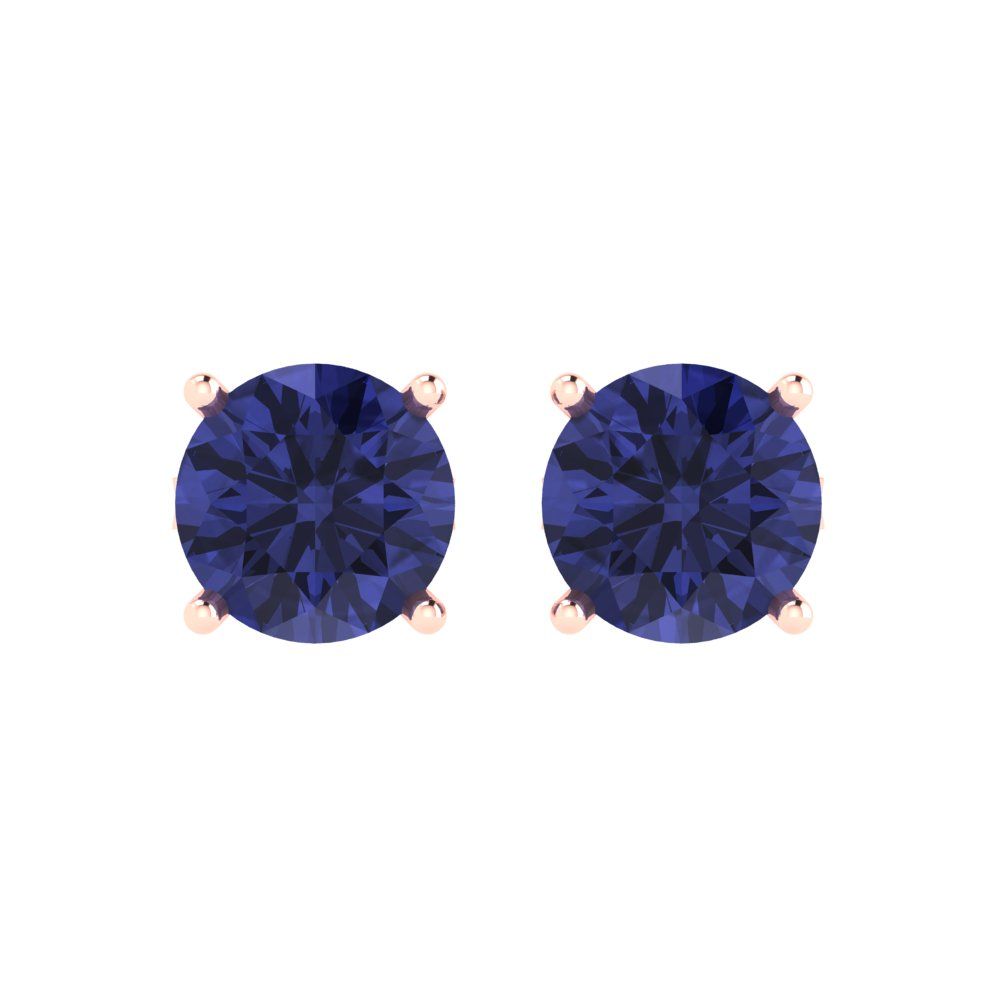 3cttw Round Cut Simulated Tanzanite Gold-Plated 925 Silver Push Back Stud Earrings