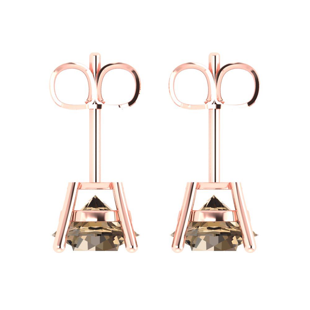 3 ctw Champagne Studs Earrings | 7.5mm Round Cut White Gold Push Back | April Birthstone