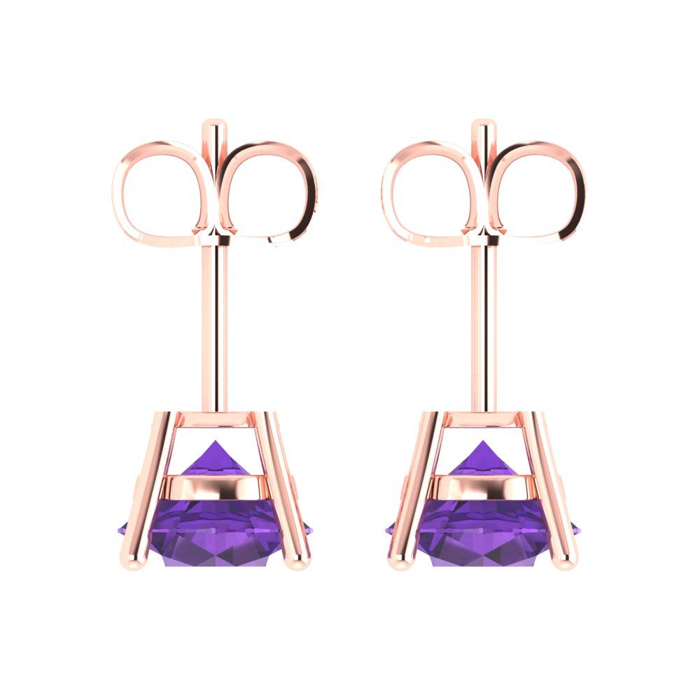 3 ctw Amethyst Studs Earrings | 7.5mm Round Cut White Gold Push Back | February Birthstone