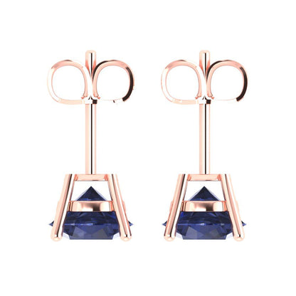 3cttw Round Cut Simulated Blue Sapphire Gold-Plated 925 Silver Push Back Stud Earrings