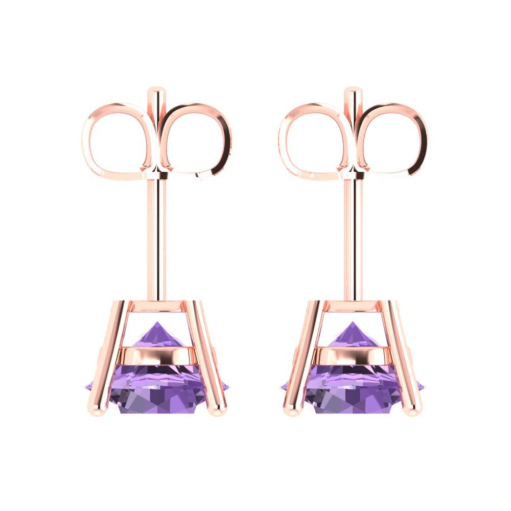 3cttw Round Cut Simulated Alexandrite Gold-Plated 925 Silver Push Back Stud Earrings