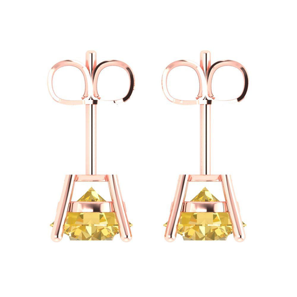3cttw Round Cut Natural Citrine Gold-Plated 925 Silver Push Back Stud Earrings