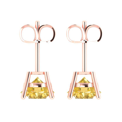 3cttw Round Cut Natural Citrine Gold-Plated 925 Silver Push Back Stud Earrings