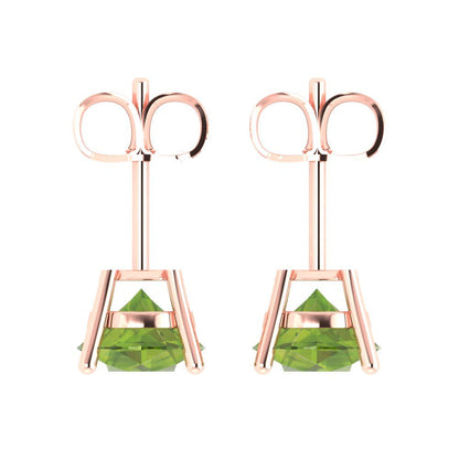 3 ctw Peridot Studs Earrings | 7.5mm Round Cut White Gold Push Back | August Birthstone