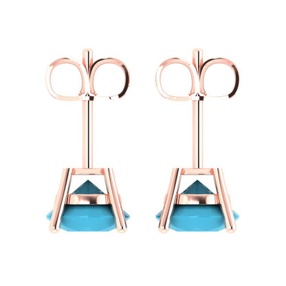 3 ctw Turquoise Studs Earrings | 7.5mm Round Cut White Gold Push Back | December Birthstone