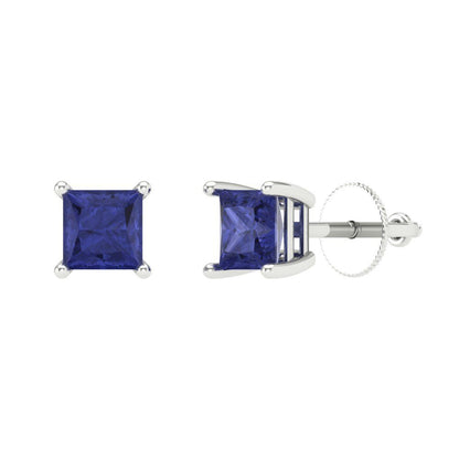 1.5 ctw Tanzanite Studs Earrings | 5.0mm Princess Cut White Gold Screw back | December Birthstone