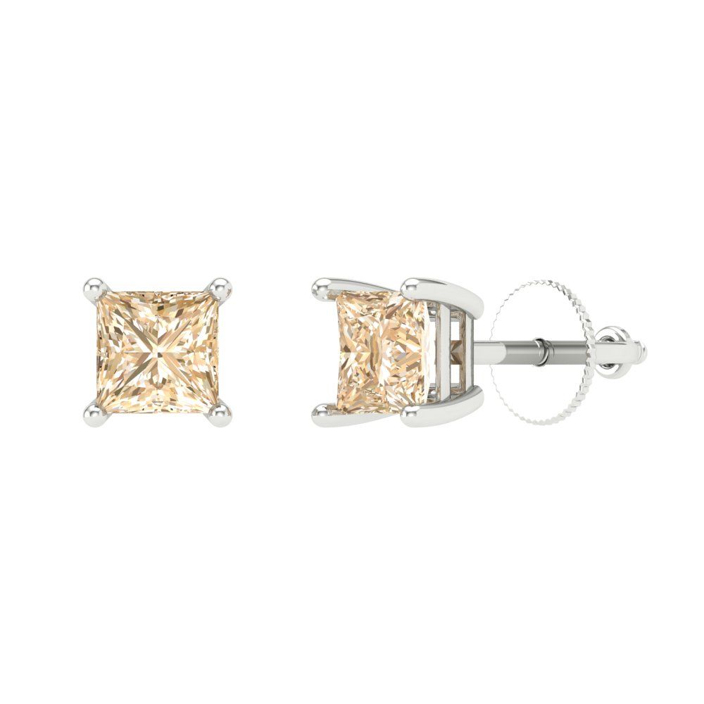 1.5 ctw Morganite Studs Earrings | 5.0mm Princess Cut White Gold Screw back | February Birthstone