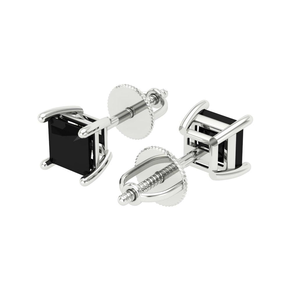 1.5 ctw Onyx Studs Earrings | 5.0mm Princess Cut White Gold Screw back | July Birthstone