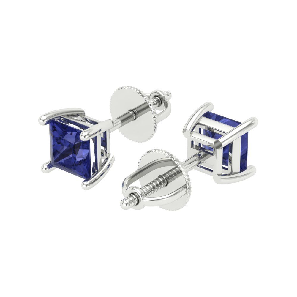 1.5 ctw Tanzanite Studs Earrings | 5.0mm Princess Cut White Gold Screw back | December Birthstone