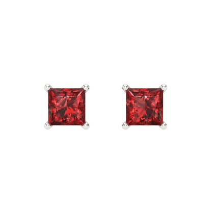 1.5 ctw Garnet Studs Earrings | 5.0mm Princess Cut White Gold Screw back | January Birthstone