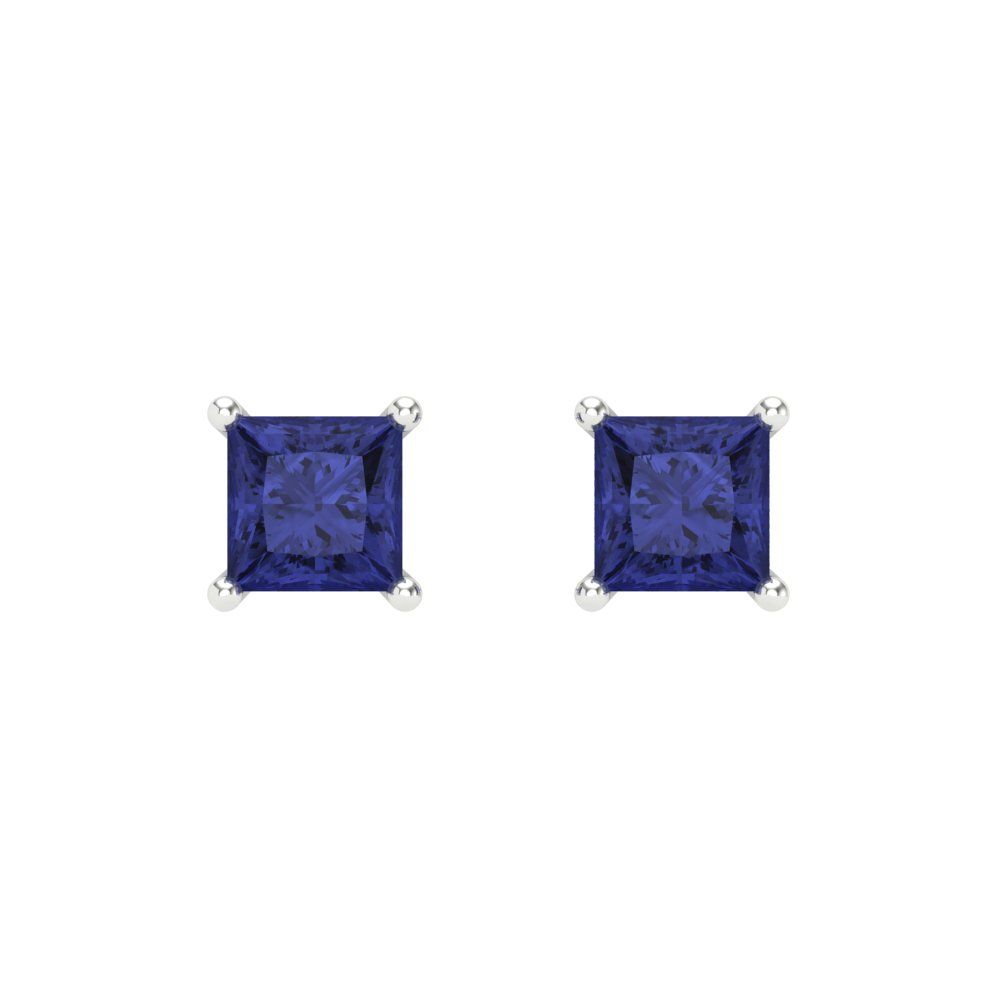 1.5 ctw Tanzanite Studs Earrings | 5.0mm Princess Cut White Gold Screw back | December Birthstone