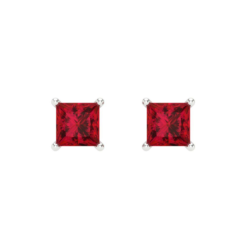 1.5 ctw Pink Tourmaline Studs Earrings | 5.0mm Princess Cut White Gold Screw back | April Birthstone