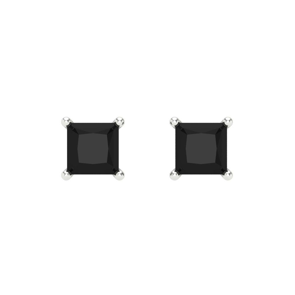 1.5 ctw Onyx Studs Earrings | 5.0mm Princess Cut White Gold Screw back | July Birthstone