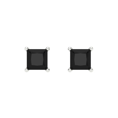 1.5 ctw Onyx Studs Earrings | 5.0mm Princess Cut White Gold Screw back | July Birthstone