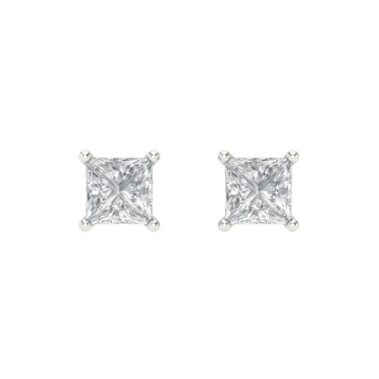 1.5 ctw Moissanite Studs Earrings | 5.0mm Princess Cut White Gold Screw back | April Birthstone
