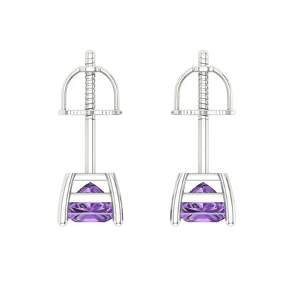 1.5 ctw Alexandrite Studs Earrings | 5.0mm Princess Cut White Gold Screw back | June Birthstone