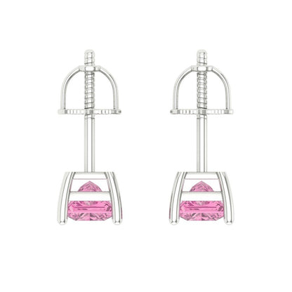 1.5 ctw Pink Zirconia Studs Earrings | 5.0mm Princess Cut White Gold Screw back | April Birthstone
