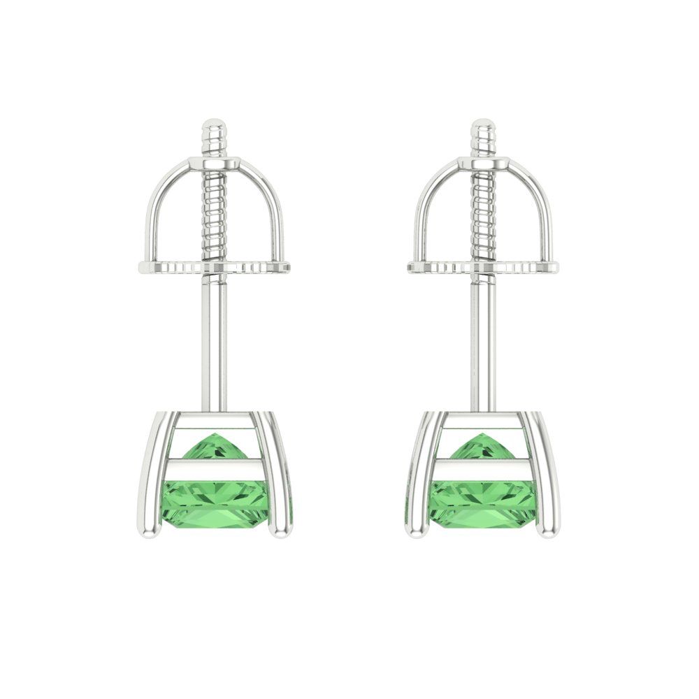 1.5 ctw Green Zirconia Studs Earrings | 5.0mm Princess Cut White Gold Screw back | April Birthstone