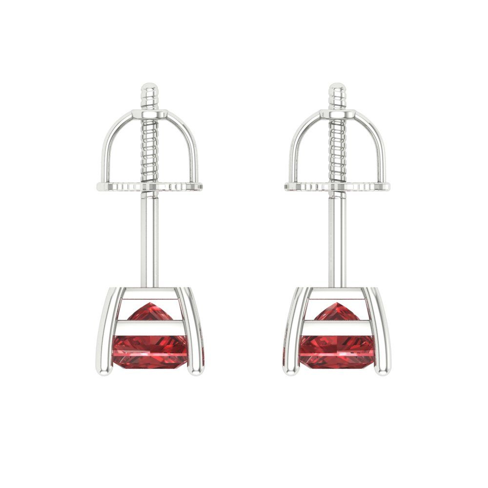 1.5 ctw Garnet Studs Earrings | 5.0mm Princess Cut White Gold Screw back | January Birthstone