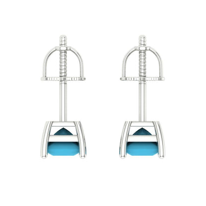 1.5 ctw Turquoise Studs Earrings | 5.0mm Princess Cut White Gold Screw back | December Birthstone