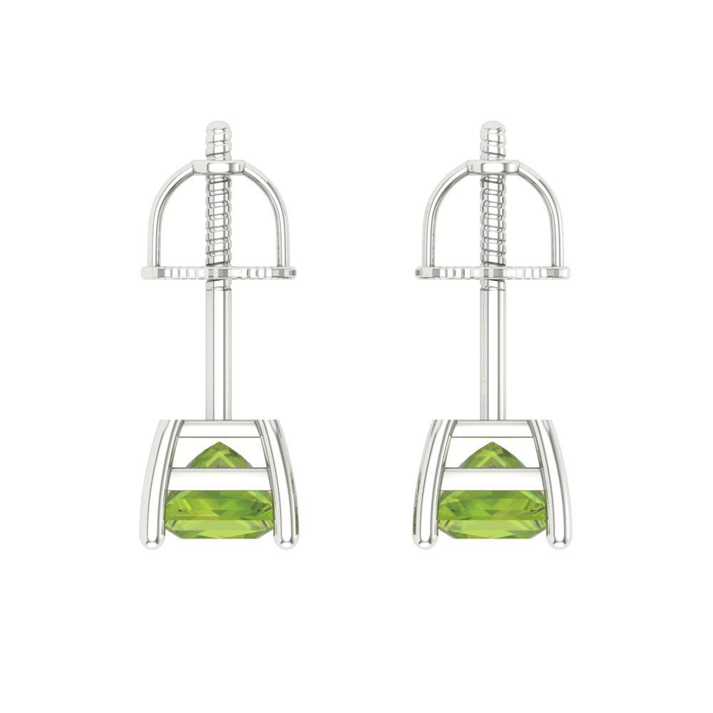 1.5 ctw Peridot Studs Earrings | 5.0mm Princess Cut White Gold Screw back | August Birthstone