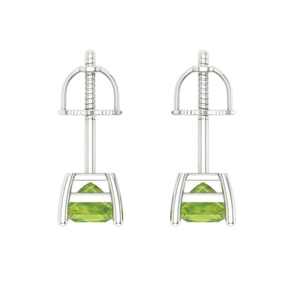 1.5 ctw Peridot Studs Earrings | 5.0mm Princess Cut White Gold Screw back | August Birthstone