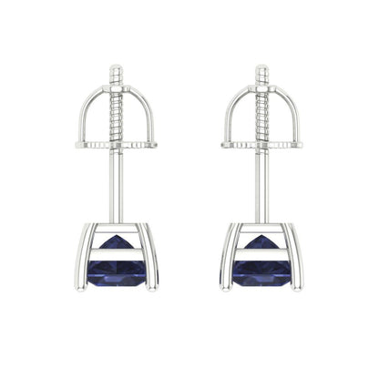 1.5 ctw Blue Sapphire Studs Earrings | 5.0mm Princess Cut White Gold Screw back | September Birthstone