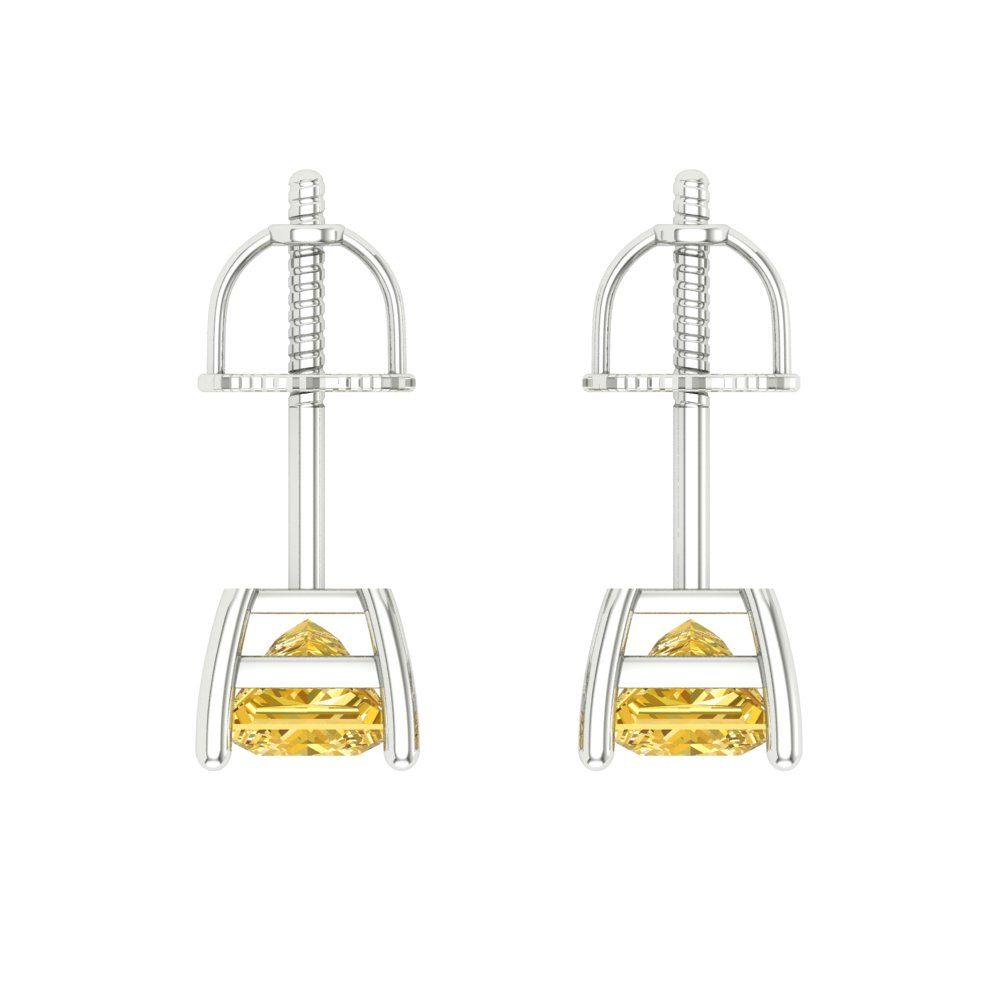 1.5 ctw Citrine Studs Earrings | 5.0mm Princess Cut White Gold Screw back | November Birthstone