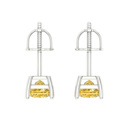 1.5 ctw Citrine Studs Earrings | 5.0mm Princess Cut White Gold Screw back | November Birthstone