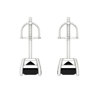 1.5 ctw Onyx Studs Earrings | 5.0mm Princess Cut White Gold Screw back | July Birthstone