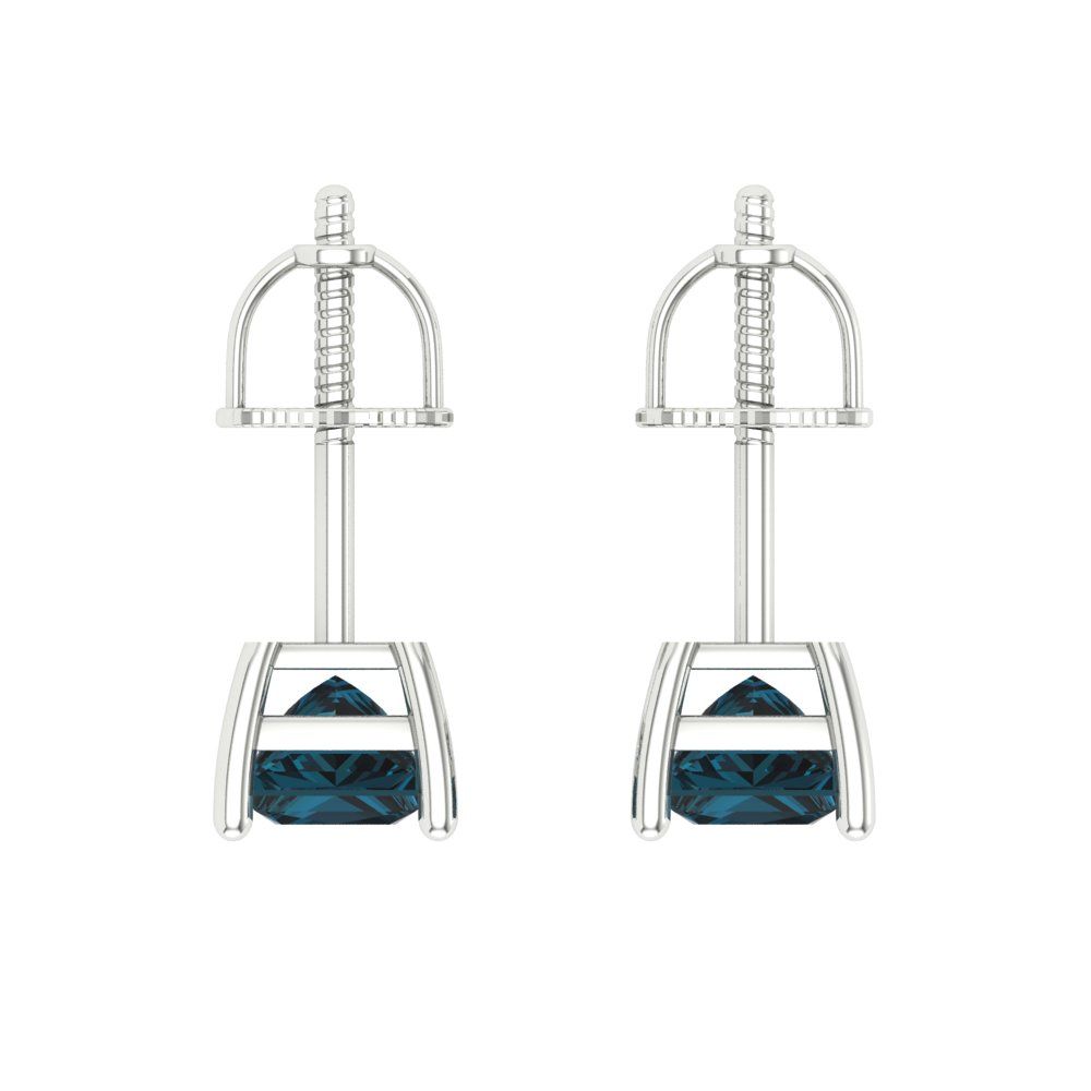 1.5 ctw London Blue Topaz Studs Earrings | 5.0mm Princess Cut White Gold Screw back | December Birthstone