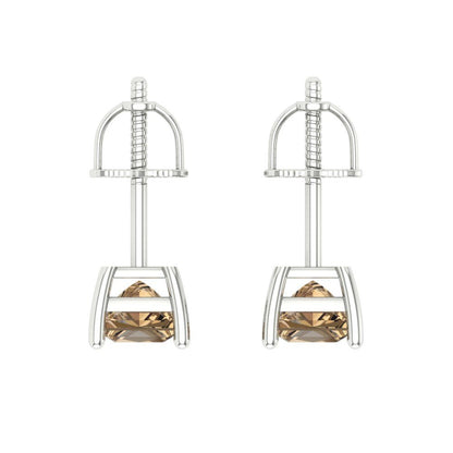 1.5 ctw Champagne Studs Earrings | 5.0mm Princess Cut White Gold Screw back | April Birthstone