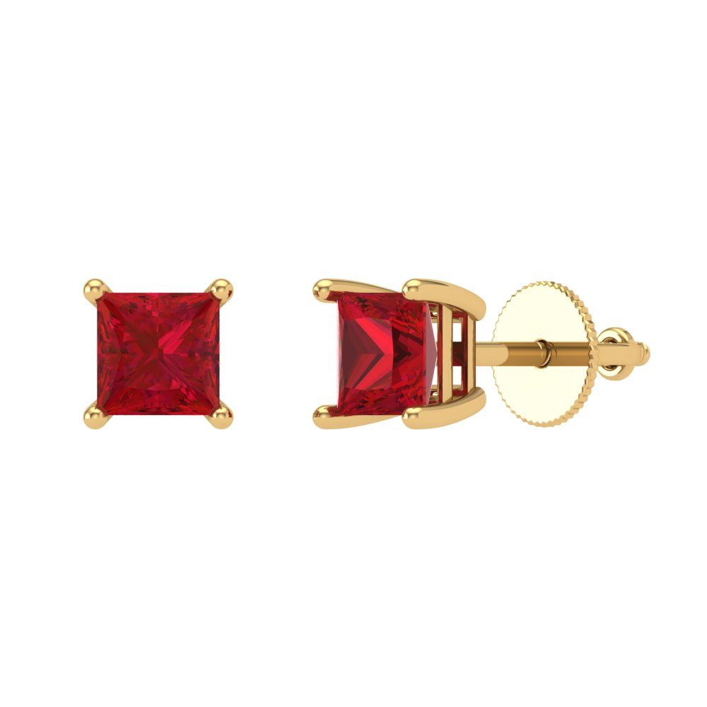1.5 ctw Ruby Studs Earrings | 5.0mm Princess Cut White Gold Screw back | July Birthstone