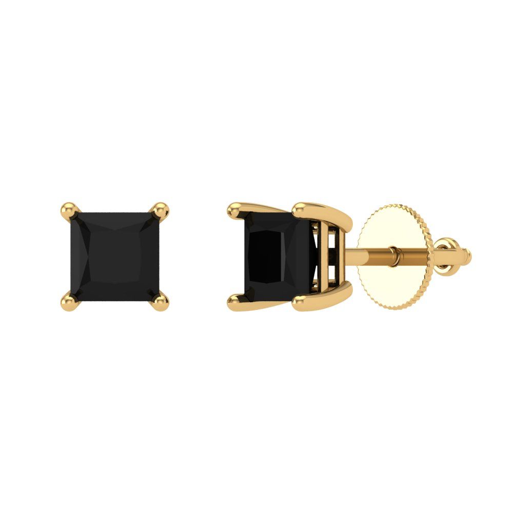 1.5 ctw Onyx Studs Earrings | 5.0mm Princess Cut White Gold Screw back | July Birthstone