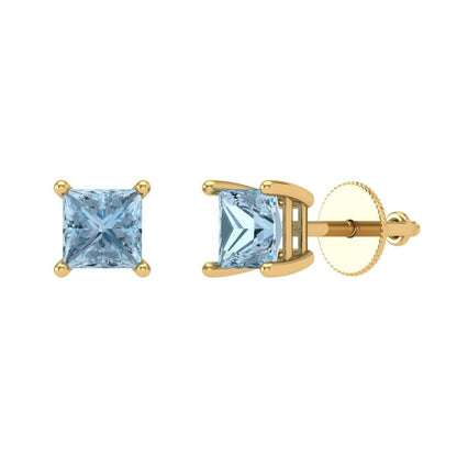 1.5cttw Aquamarine Gold-Plated 925 Silver Screw Back Stud Earrings