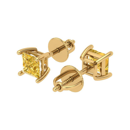 1.5 ctw Citrine Studs Earrings | 5.0mm Princess Cut White Gold Screw back | November Birthstone