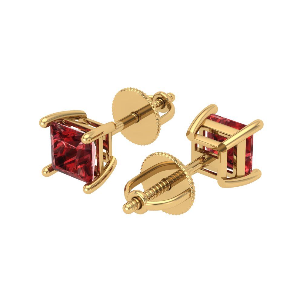 1.5 ctw Garnet Studs Earrings | 5.0mm Princess Cut White Gold Screw back | January Birthstone