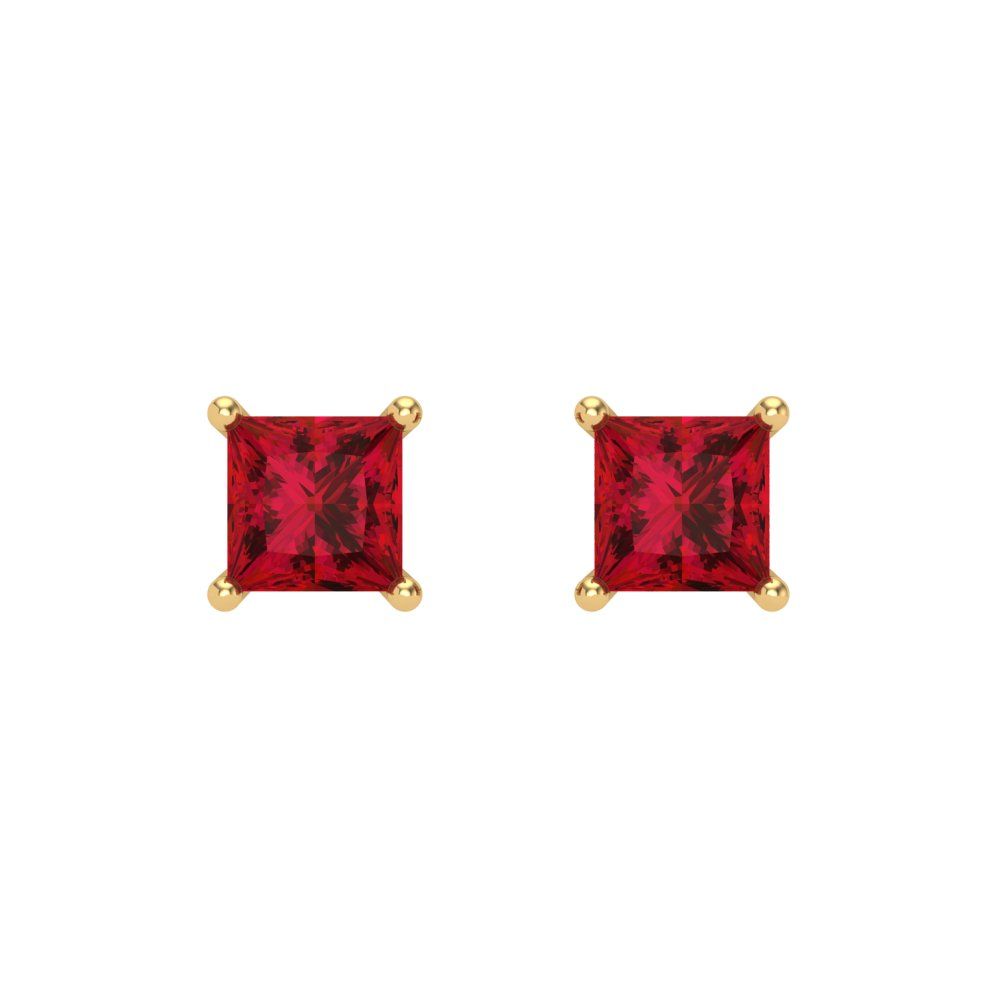 1.5 ctw Ruby Studs Earrings | 5.0mm Princess Cut White Gold Screw back | July Birthstone