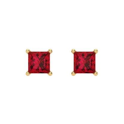 1.5 ctw Pink Tourmaline Studs Earrings | 5.0mm Princess Cut White Gold Screw back | April Birthstone