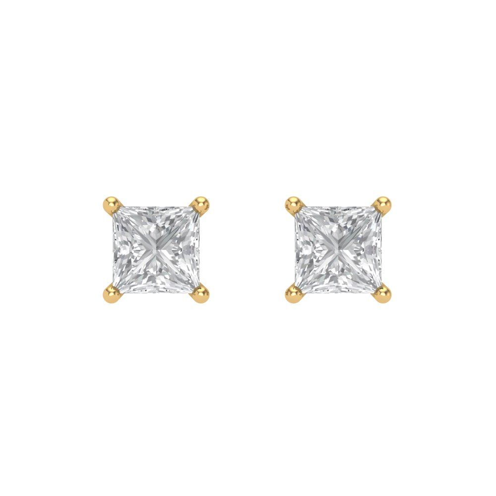 1.5 ctw Zirconia Diamond Studs Earrings | 5.0mm Princess Cut White Gold Screw back | April Birthstone
