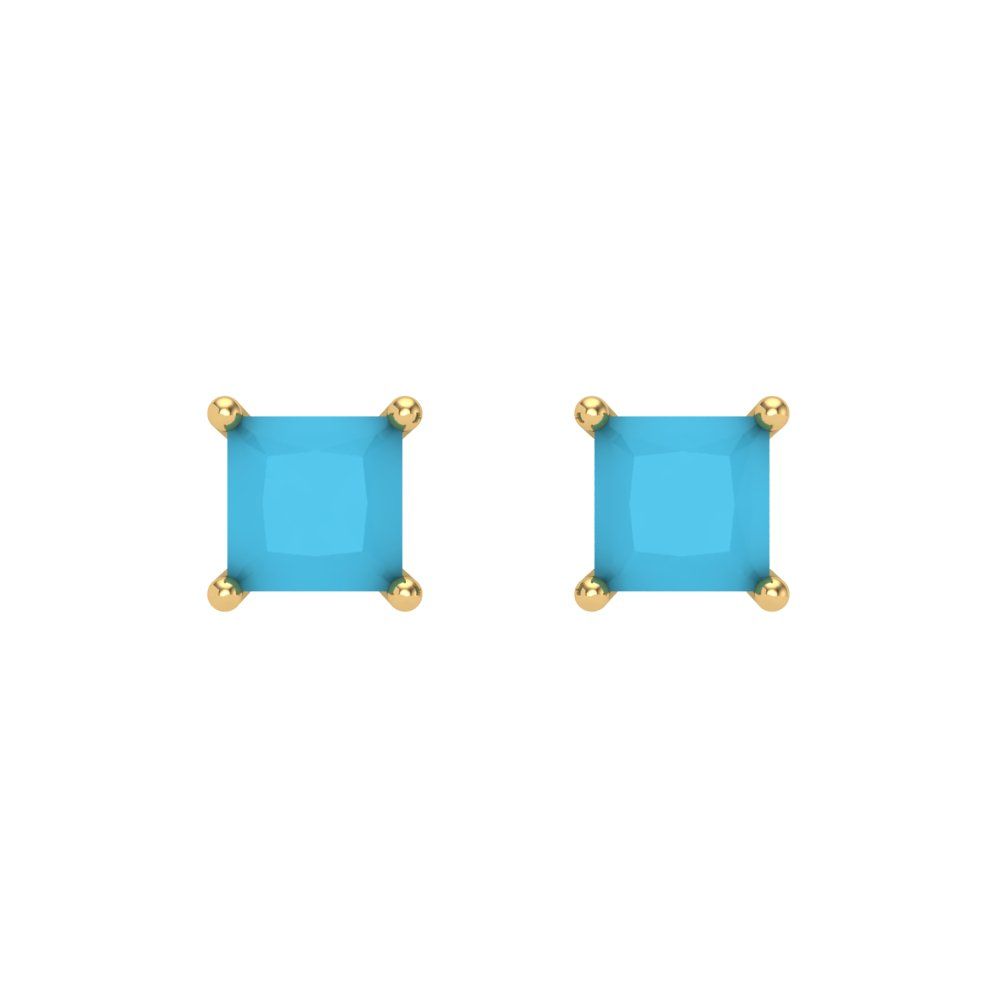 1.5 ctw Turquoise Studs Earrings | 5.0mm Princess Cut White Gold Screw back | December Birthstone