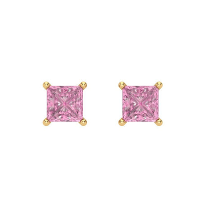 1.5 ctw Pink Zirconia Studs Earrings | 5.0mm Princess Cut White Gold Screw back | April Birthstone