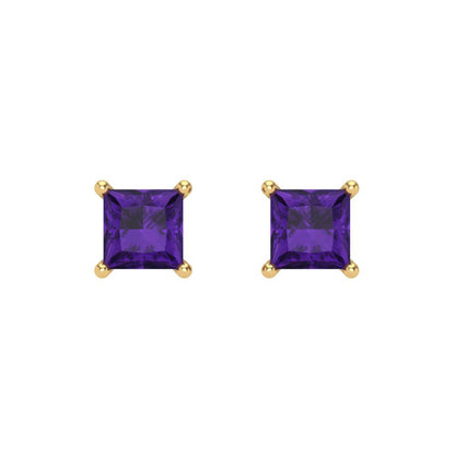 1.5 ctw Amethyst Studs Earrings | 5.0mm Princess Cut White Gold Screw back | February Birthstone