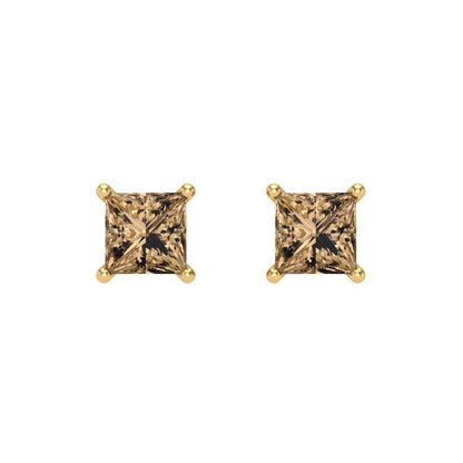 1.5 ctw Champagne Studs Earrings | 5.0mm Princess Cut White Gold Screw back | April Birthstone