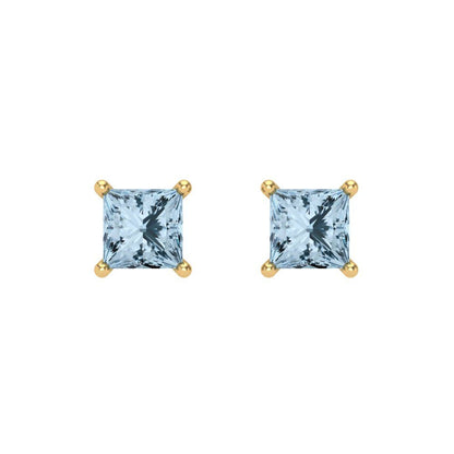 1.5 ctw Aquamarine Studs Earrings | 5.0mm Princess Cut White Gold Screw back | March Birthstone